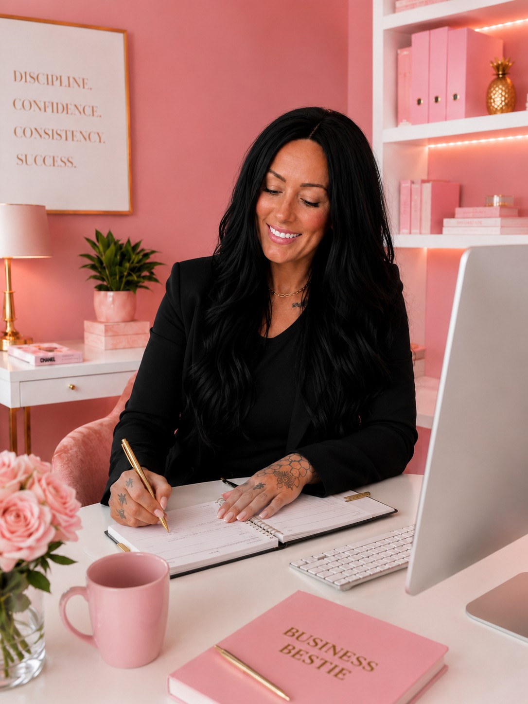 Melissa working at her desk in the Business Bestie office